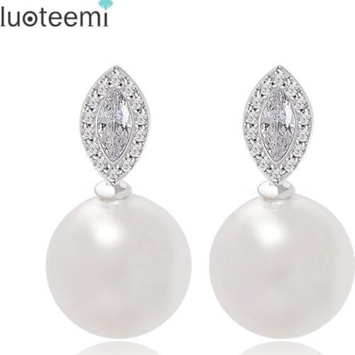 LUOTEEMI Wholesale Free Shipping Gift Pure Hand Simulated Pearl Earrings Elegant Jewelry for Women Party Wedding