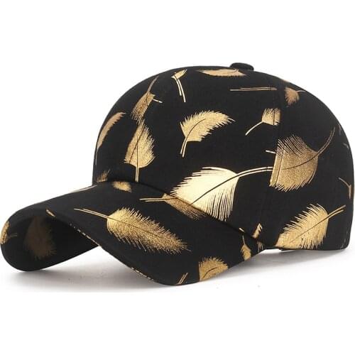 Cool Womens Caps Ponytail Baseball Fashion Outdoor Sport Visors Feather Golden Print Sun Hat For Women Men
