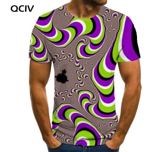 QCIV Dizziness T shirt Men Colorful Tshirts Casual Abstract Anime Clothes Art Shirt Print Short Sleeve Punk Rock Printed Male