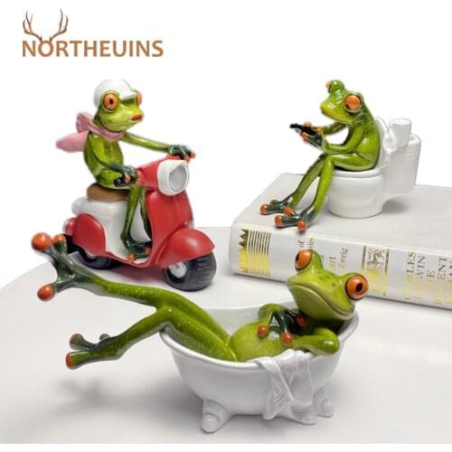 NORTHEUINS Resin Leggy Frog Figurines Nordic Creative Animal Statues for Interior Sculpture Home Desktop Living Room Decoration