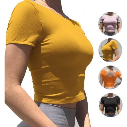 New Sport Crop Top Women Fashion Seamless Yoga Shirts High Elastic Breathable Short Sleeve Womens Activewear Sport Sleeve Tops