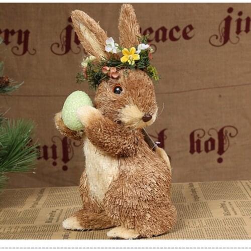 Easter Straw Rabbit Handicraft Desktop Bunny Ornament for Bedroom Sitting Room Home Garden Wedding Ornament Photo Props Crafts