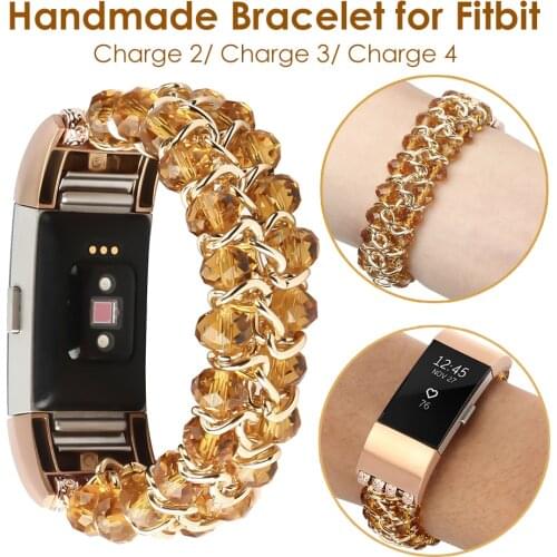 Compatible for Fitbit Charge 3 Bracelet & Charge 4 Bands Women Beaded Replacement Straps for Fitbit Charge 2 Jewelry Band Dressy
