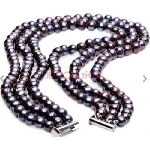 Stunning triple strands7-8mm tahitian black red pearl necklace43-46cm20"