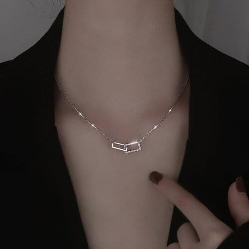 Simple Dainty Geometric Women Pendant Necklace Hollow Square Circle Clavicle Choker Gold Color Copper Chain Wedding Jewelry