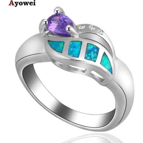 Silver Stamped Wholesale & Retail New arrival Crystal Blue fire Opal Rings fashion jewelry USA Size #7 #8 OR483A