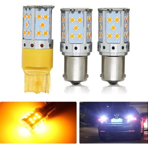 2pcs T20 7440 1156 BA15S BAU15S PY21W S25 LED Canbus Light LED Bulbs 12V 6500K White Yellow 3030 SMD