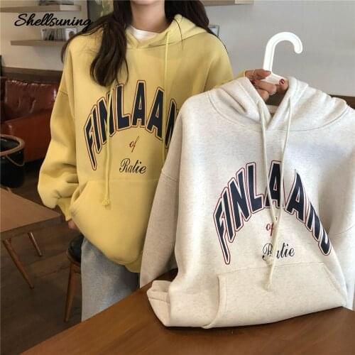 Shellsuning New Long Sleeve Winter Female Letter Printing Oversize Hoodies Sweatshirts Loose Casual Sportswear Tops Pullover