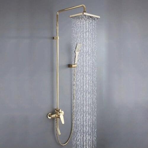 Rain Shower Set Zirconium Gold Wall-Mounted Triple Function Shower Head Handheld Shower Hot and Cold Water Faucet