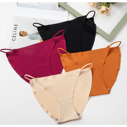 Briefs Women Seamless Panties Silk Low Waist Underwear For Female Girls Big Size Female Underpant Lingerie