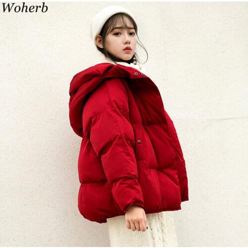 Woherb Fashion Winter Parka Women 2021 Loose Thick Cotton Down Parkas Padded Coat Female Slim Short Jackets Outwear Korean Style