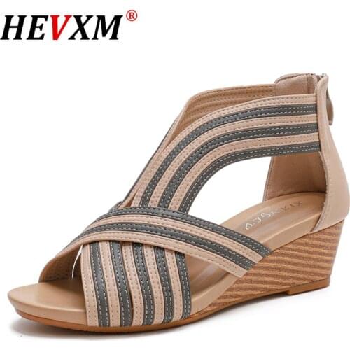 Shoes for women sandals 2020 Fashion Solid Thick Bottom Wedge Open-toed Bohemia Roman shoes Mother shoes