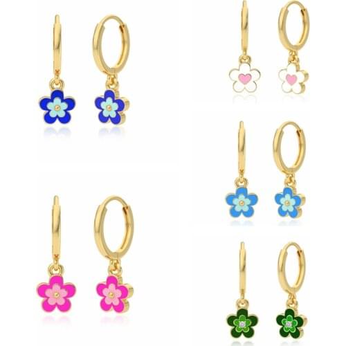 AIDE 2021 S925 Sterling Silver Loops Earring Fashion Jewelry Pink Blue Flower Pendant Earrings for Women Bohemian Joyero Gifts