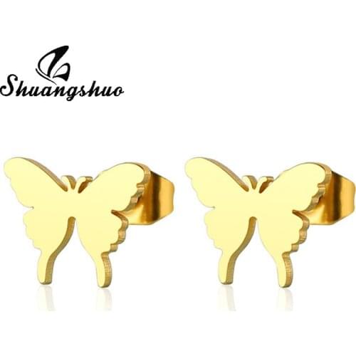 Shuangshuo Korean Fashion Cute Butterfly Stainless Steel Earrings Animal Stud Earrings Women Jewelry Kpop Accessories kolczyki