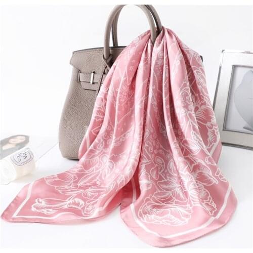 Women Silk Square Scarves Hair Headband Retro Print Lady Office Neck Scarf Foulard Kerchief Bandana 70*70cm Headband Wraps