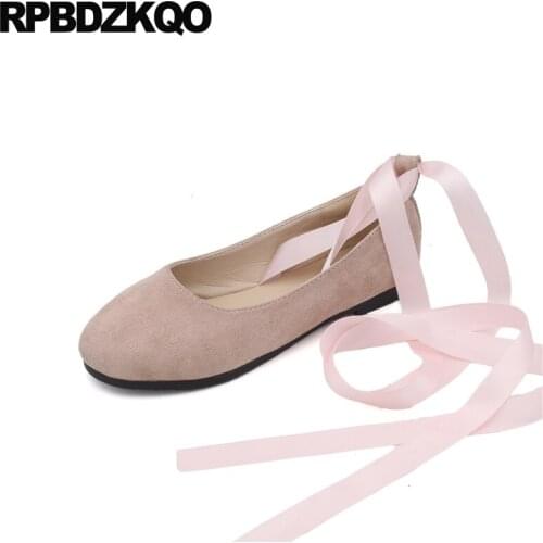 Black chinese designer lace up china shallow shoes pink suede soft ballet flats women round toe ballerina cheap ankle strap 2019