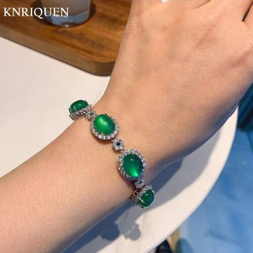 Charms 925 Sterling Silver 8*10mm Fluorescence Jade High Carbon Diamond Strand Bracelet for Women Party Wedding Fine Jewelry
