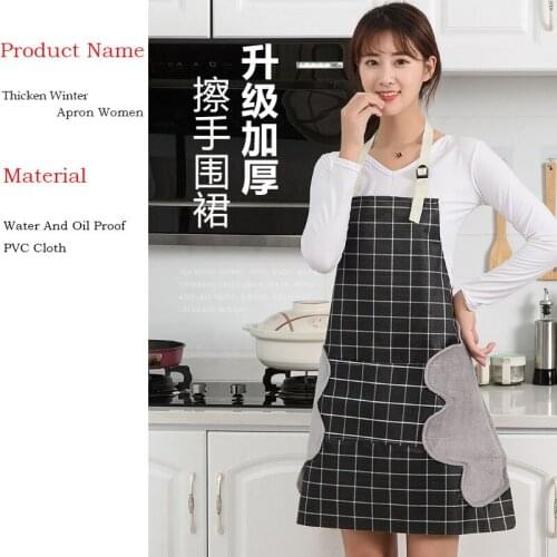 Kitchen Sleeveless Thicken Winter Apron Women,Water And Oil Proof Baking Cleaning Women Waist Apron With Hand Towel