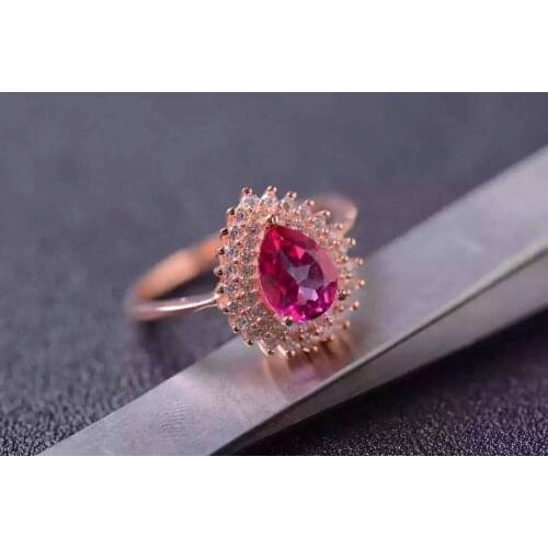 Lovely Elegant Diana water drop Natural pink topaz gem Ring S925 Silver Natural gemstone Ring girl Womens party gift Jewelry