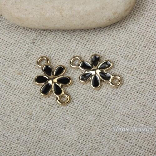 10pcs quality Champagne gold Enamel Black Flower connector alloy pendant DIY charm Fashion Bracelet Necklace Jewelry Accessories