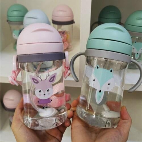 2021 Popular Cartoon Baby Feeding Bottle Infant Children Drinking Bottle With Straw Portable Non-Spill Kids Water Bottle 400ML