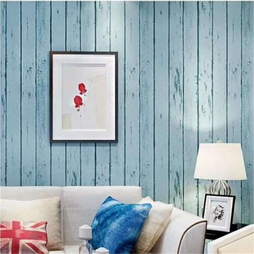 Beibehang Blue White 3d wallpaper roll Natural Rustic Wood board wallcovering Design Vintage wall paper roll papel de parede 3d