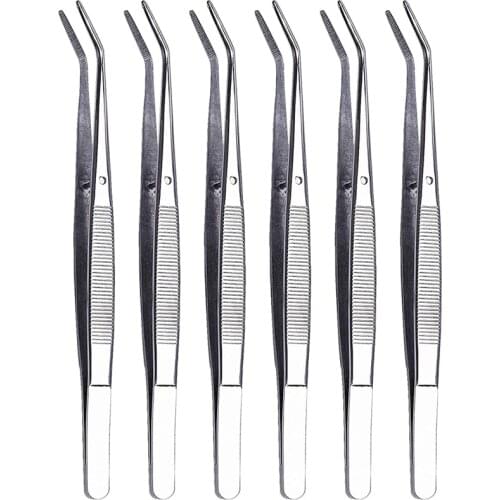 6Pcs Elbow Tweezers Tweezers Stainless Steel Serger Tweezers with Serrated Tips Serrated Bent Tweezers Tips