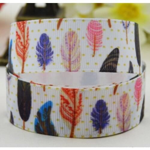 22mm 25mm 38mm 75mm Ruban satin feather printed Grosgrain Ribbon Hair Accessories party decoration 10 Yards X-02449