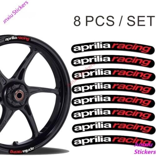 8PCS Aprilia Racing Rim Decoration Sticker Wheel Stripes Set Car Motor Bike Fine Decor Decal PVC13x1.3cm