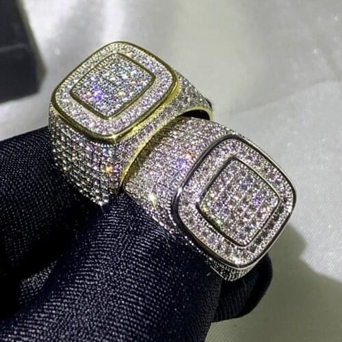 US Size 8-13 Male Luxury Jewelry 925 Sterling Silver&Gold Fill Pave White Clear 5A Cubic Zircon Promise Wedding MEN Ring Gift