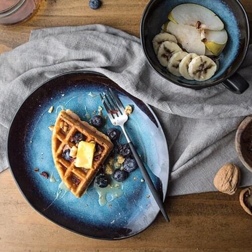 European Shaped Large Plate Ceramic Dish Irregular Dessert Plate Breakfast Plate Creative Plate Dinner Plate Home Ceramic