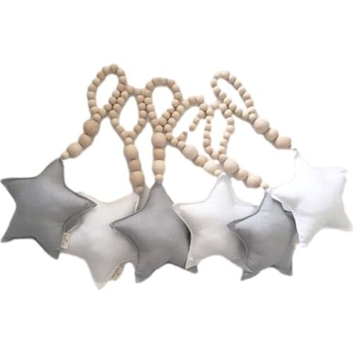 Wooden Beads Star Heart Ornaments Nordic Style Baby Crib Tent Hanging Pendant Wall Hanging Room Decoration Photography Props