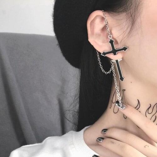 Exclusive harajuku Cross stainless steel one drop long earrings colar women cute Punk Style boucles d oreille femme