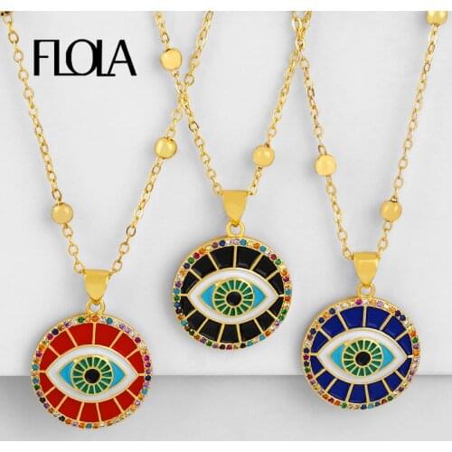 FLOLA Gold Filled Evil Eye Necklaces for Women Rainbow Necklaces Zirconia Cubic Zirconia Statement Greek Blue Eye Jewelry nkeq08