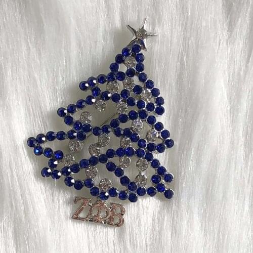 Greek Sorority Zeta Rhinestone Christmas Tree Brooch Lapel Pin Jewelry
