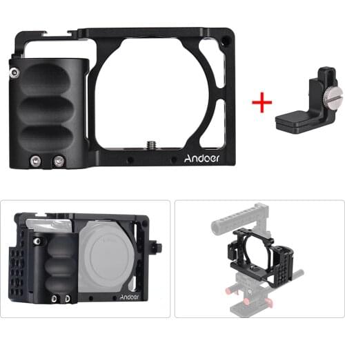 Andoer Video Camera Cage + Hand Grip Kit Film Making System with Cable Clamp for Sony A6000 A6300 A6500 NEX7 to Mount Microphone
