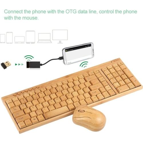 2.4G Wireless Keyboard and Mouse Combo Computer Keyboard mouse Bamboo PC Handcrafted Natural Wooden Plug and Play mouse keyboard
