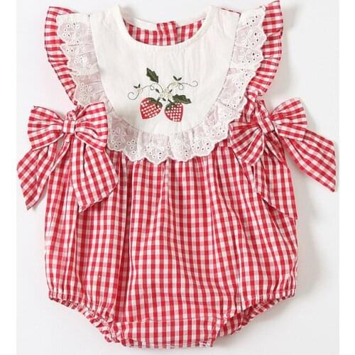 Summer Newborn Romper Cute Red Plaid Outfits Clothing Baby Girls Bodysuits Cotton Outdoor One Piece Jumpsuit (3-18 Month Babies)