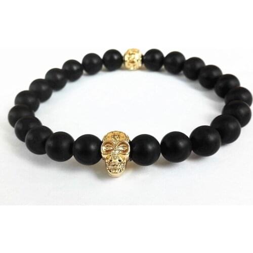Hot Sale Men Skull Bracelet 8mm Matte Stone Beads, Real Skeleton Charm Beaded Bracelets for Women Jewelry Gift