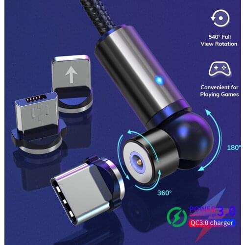 360+180/90 Rotate Magnetic Cable Micro USB Cable USB Type C Magnetic Charge For iPhone Xiaomi Huawei Samsung USB C Charging Wire