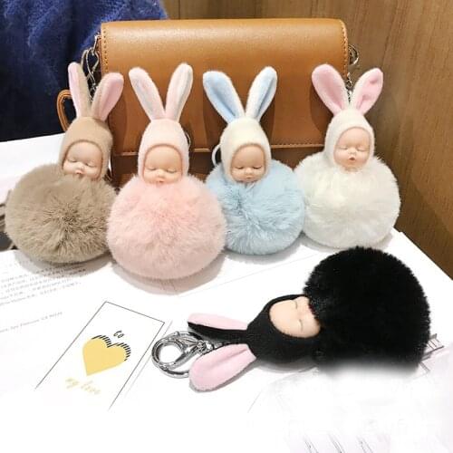 Fashion and Creative New Dream Doll Imitation Rabbit Fur Ball Plush Rabbit Keychain Bag Pendant Car Ornaments Women Small Gift