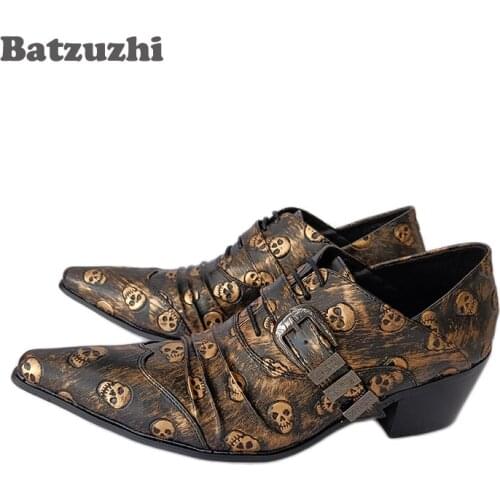 Fashion golden man shoes skulls pointed toe man leather shoes personality mans shoes, leisure Zapatos Hombre Gold/Black