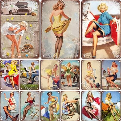 Retro Sexy Girl Art Wall Sticker Decor Plate Beer Poster Metal Tin Sign Living Room Bar Decorative Plaques