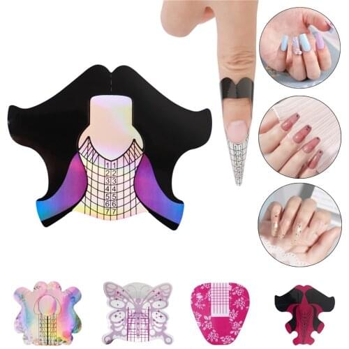 200pcs Nail Form Stickers Guide Self Adhesive Gel Nail Extension UV Gel Tips Extension Builder Form Square Stiletto Fish Shape