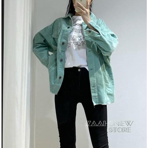 ZAAHONEW New Spring Autumn Women Vintage Green Blue Warm Corduroy Jacket Coat Casual Boyfriend Loose Outwear Tops Female