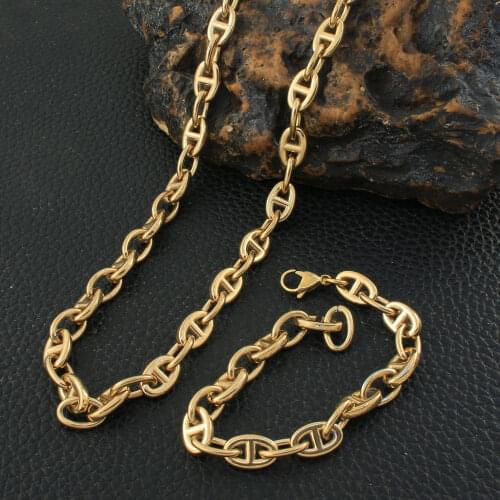 Newest Stainless Steel Fashion Jewelry Gold Color 60cm Long Necklace Bracelet Sets For Gift High Quantity SBJZEXEF
