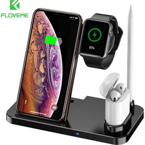 2021 New Qi Wireless Charger Stand 4 in 1 10W Fast Charging Station for iPhone 11 12 proMax Apple Watch 5 4 3 2 AirPods Pro Dock