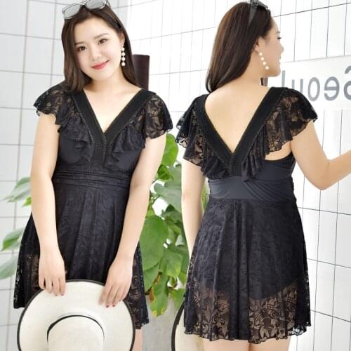 New Women Push Up One-piece Swimsuit Black Bathing Suit Plus Size Swimwear Female 2021 Summer Bathing Suit Lace Skirt Beachwear