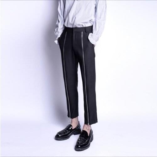 M-3xl New Mens Hair Stylist Pants Korean Version Of The Feet Nine Points Trousers Men Zipper Decoration Western Trousers Singer