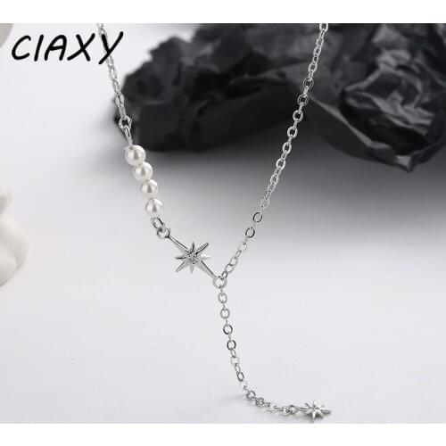 CIAXY 925 Sterling Silver Eight-pointed Star Necklaces for Women Fairy Clavicle Chain Freshwater Pearl Necklace Summer Jewelry